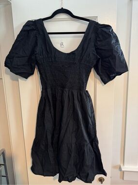 GAP Black Mini Dress with Puff Sleeves